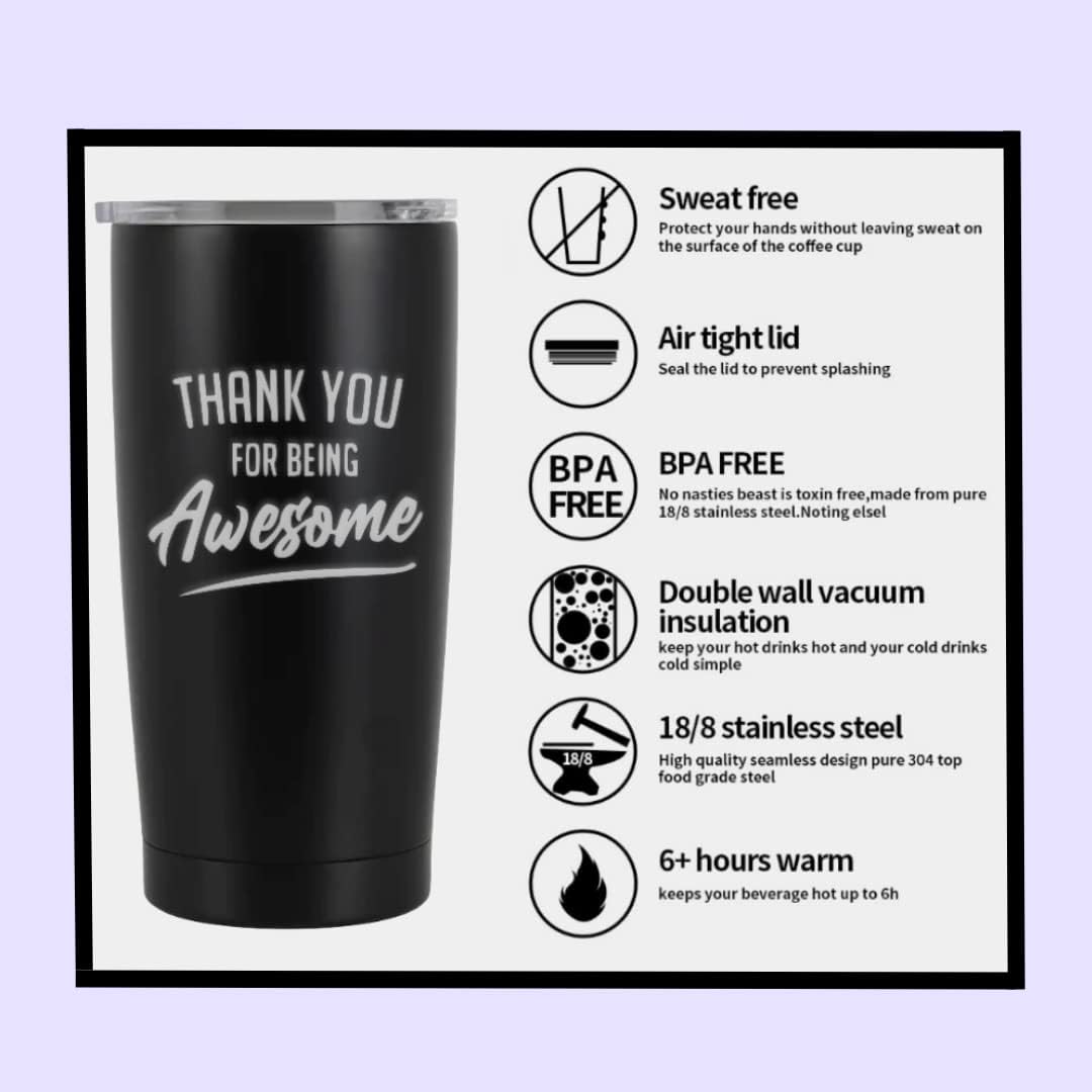 Thank You Tumbler 20oz – Gifts for Women, Friends, Boss & Teachers