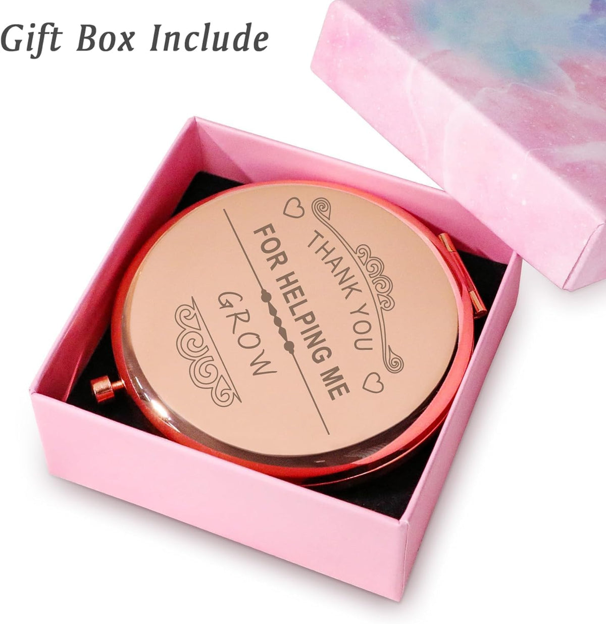 Teacher Appreciation Gifts – Engraved Compact Mirror for Women (Rose)