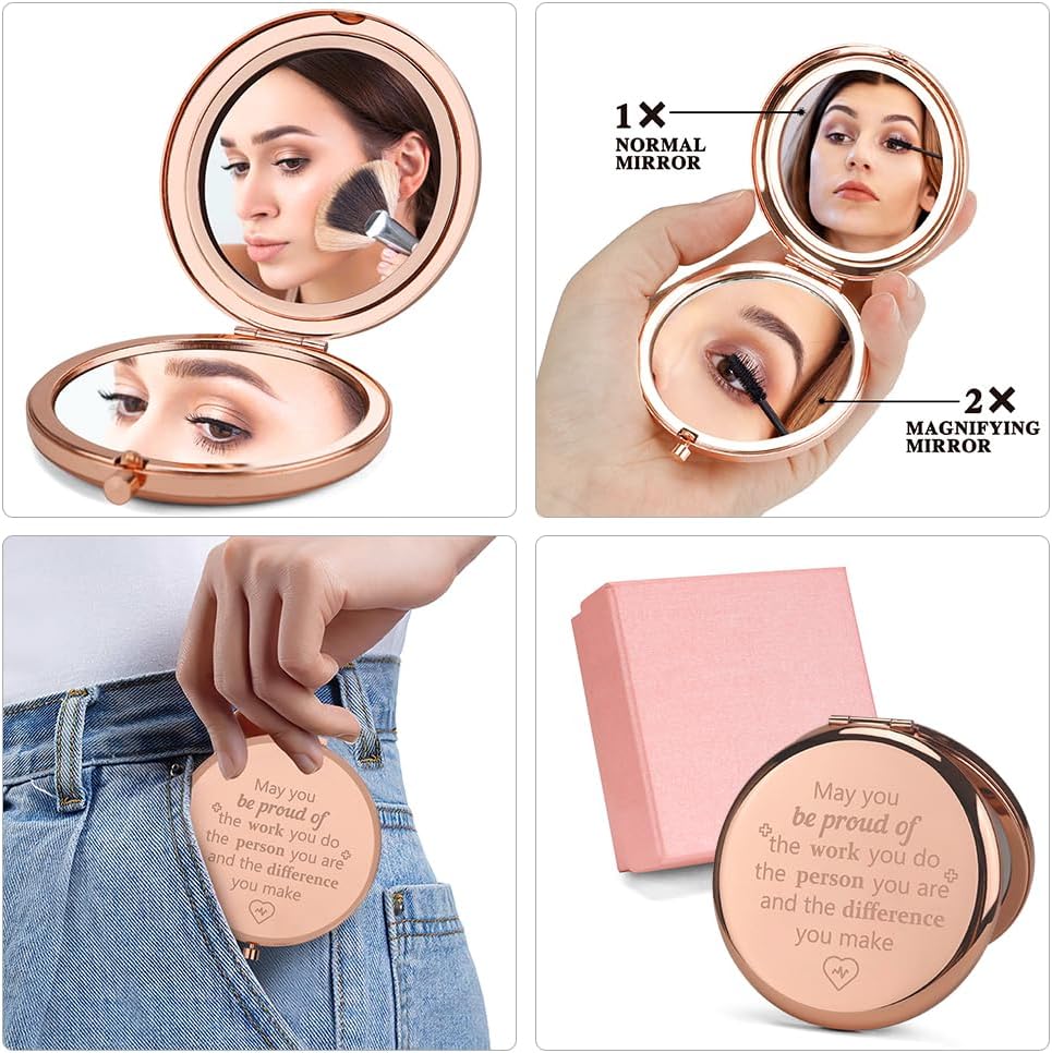 Nurse Gifts for Women – Rose Gold Compact Mirror for Appreciation
