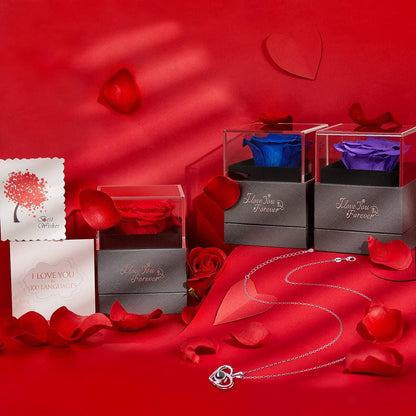 ASELFAD Preserved Rose with I Love You Necklace – Romantic Gift for Her