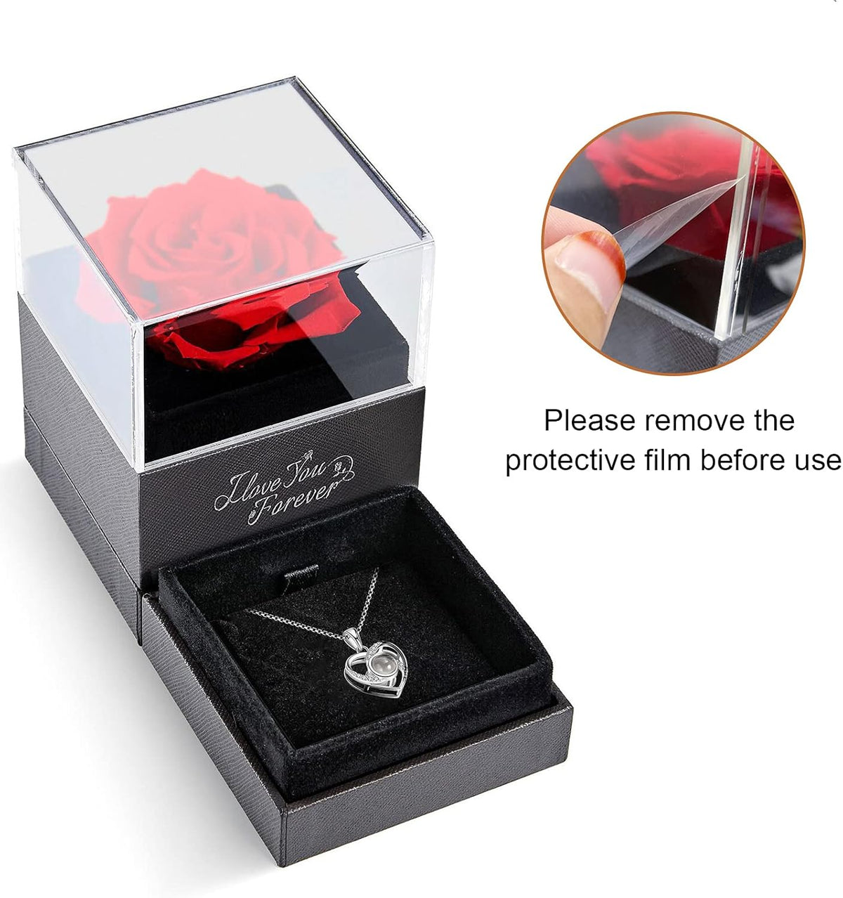 ASELFAD Preserved Rose with I Love You Necklace – Romantic Gift for Her