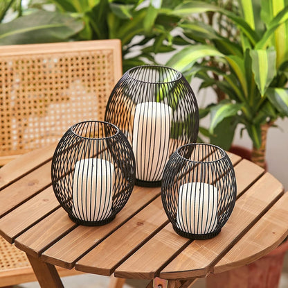 Metal Candle Holders Set - Black Outdoor Candle Holder - Pillar Candle Holder - Hurricane Candle Holders for Pillar Candles - Cage Candle Holders for Table - Iron Candle Holders Decorative