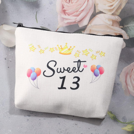 MBMSO 13th Birthday Gifts for Girls – Sweet 13 Makeup Bag Pouch