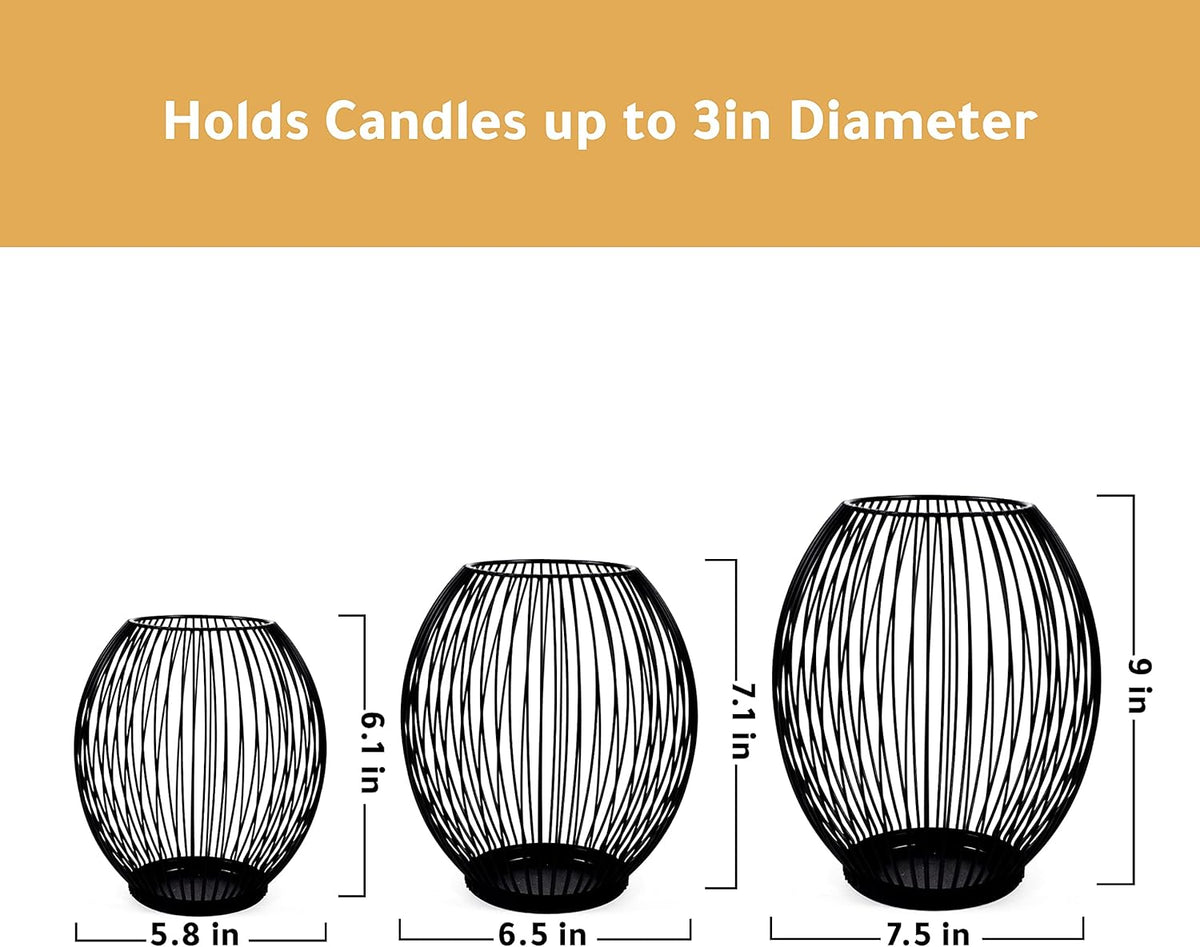 Metal Candle Holders Set - Black Outdoor Candle Holder - Pillar Candle Holder - Hurricane Candle Holders for Pillar Candles - Cage Candle Holders for Table - Iron Candle Holders Decorative