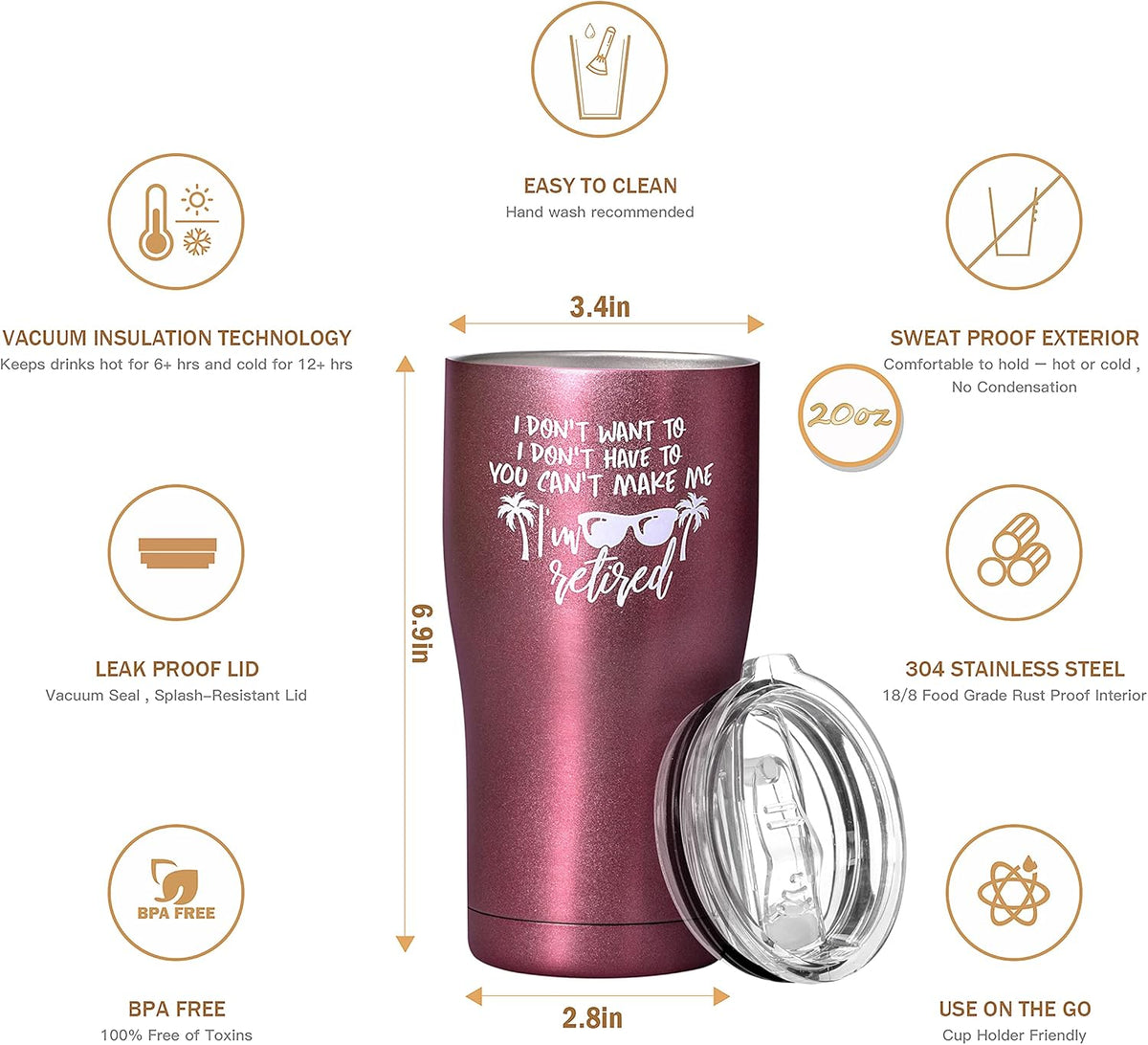 Funny Retirement Gifts for Women – Rose Gold 20oz Tumbler Cup