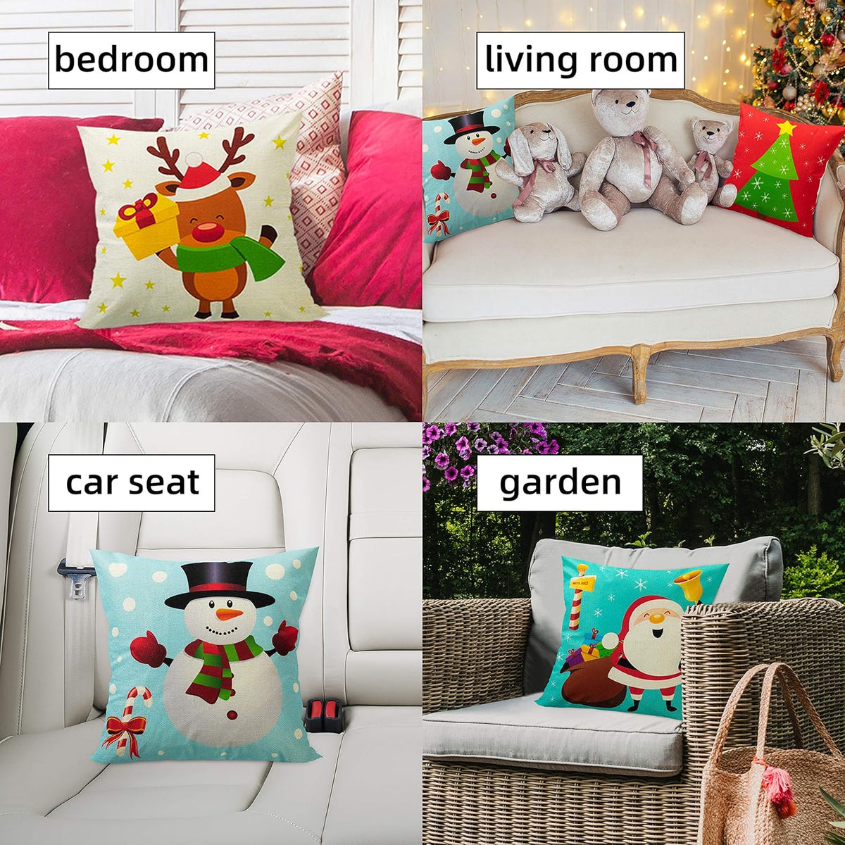 Christmas Pillow Covers 18x18 Set of 4 Christmas Pillow Covers Colorful Christmas Pillow Covers Cartoon Linen Tree Snowman Reindeer Snow Pillow Case for Sofa