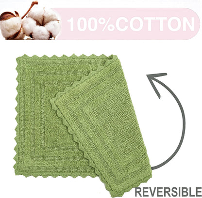 TreeWool 2-Piece Cotton Bath Mat Set – Soft Reversible Rugs