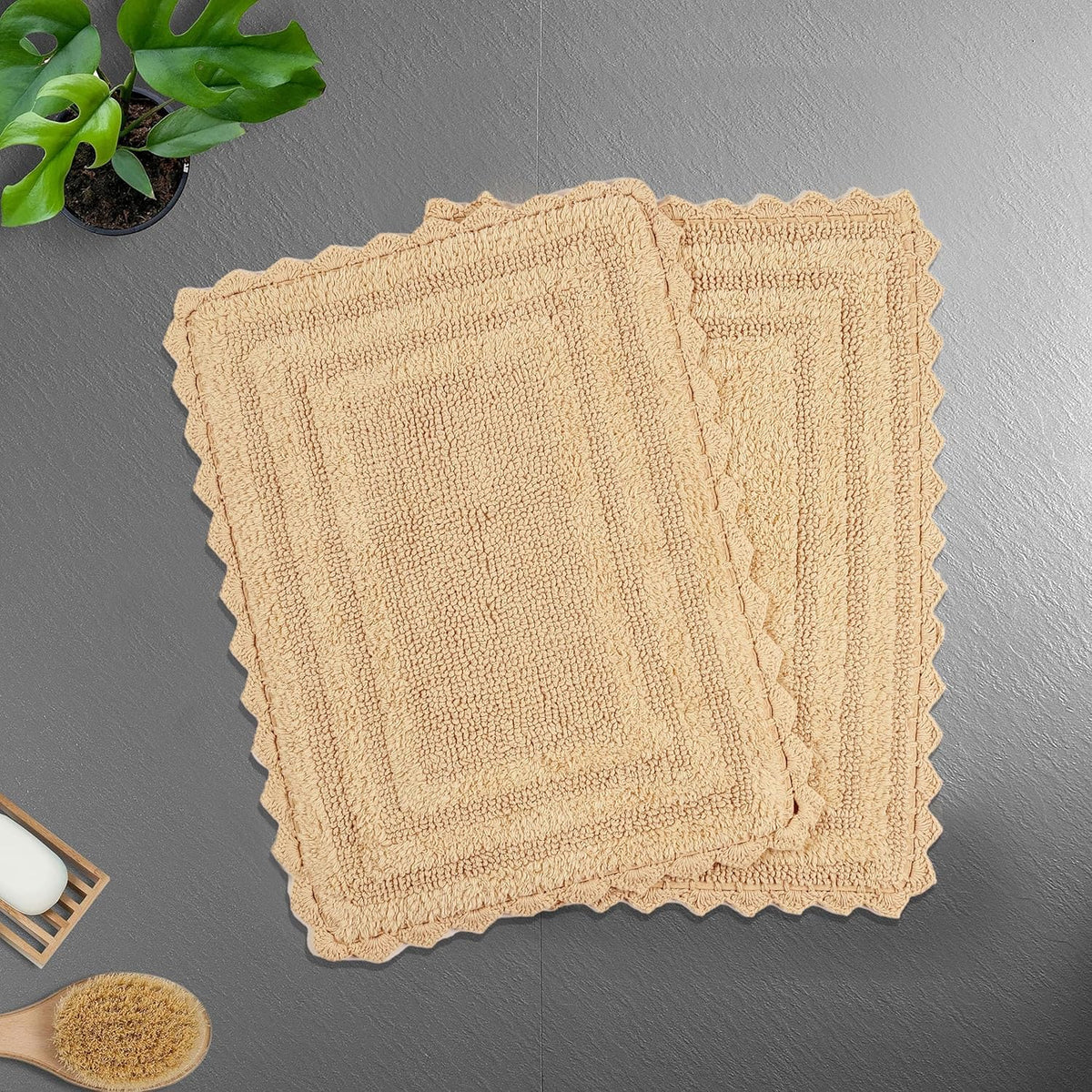 TreeWool 2-Piece Cotton Bath Mat Set – Soft Reversible Rugs