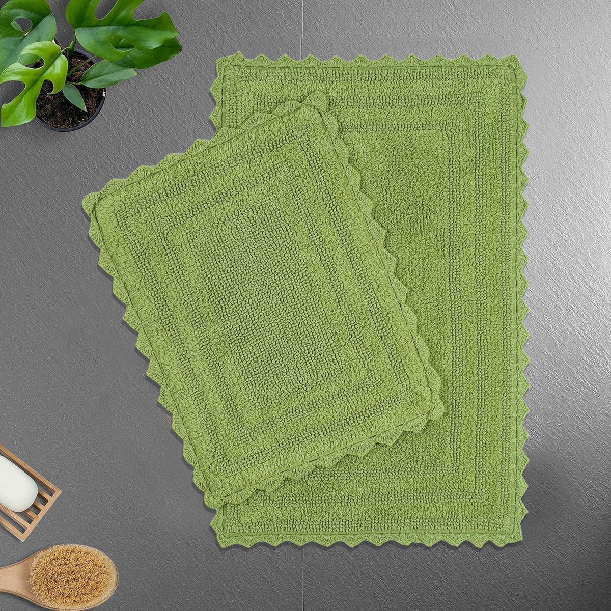 TreeWool 2-Piece Cotton Bath Mat Set – Soft Reversible Rugs