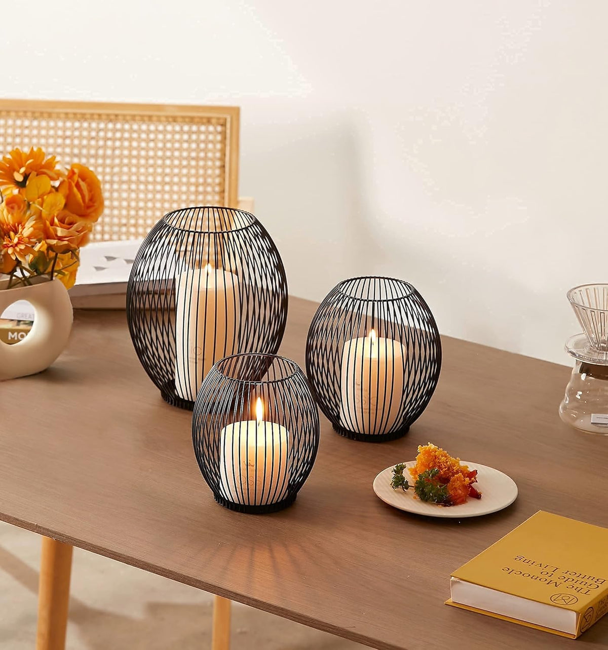 Metal Candle Holders Set - Black Outdoor Candle Holder - Pillar Candle Holder - Hurricane Candle Holders for Pillar Candles - Cage Candle Holders for Table - Iron Candle Holders Decorative