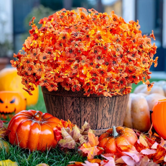 6 Bundles Artificial Fall Flowers for Outdoors Fake Plants, Faux Outside Greenery Boxwood No Fade Plastic Shrubs Decor Farmhouse Home Garden