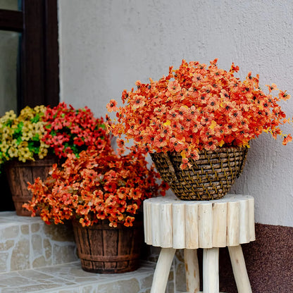 6 Bundles Artificial Fall Flowers for Outdoors Fake Plants, Faux Outside Greenery Boxwood No Fade Plastic Shrubs Decor Farmhouse Home Garden