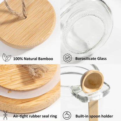 12 Airtight Glass Spice Jars with Bamboo Lids 8oz Spice Bottles White Spice Jars with Label & Spoon