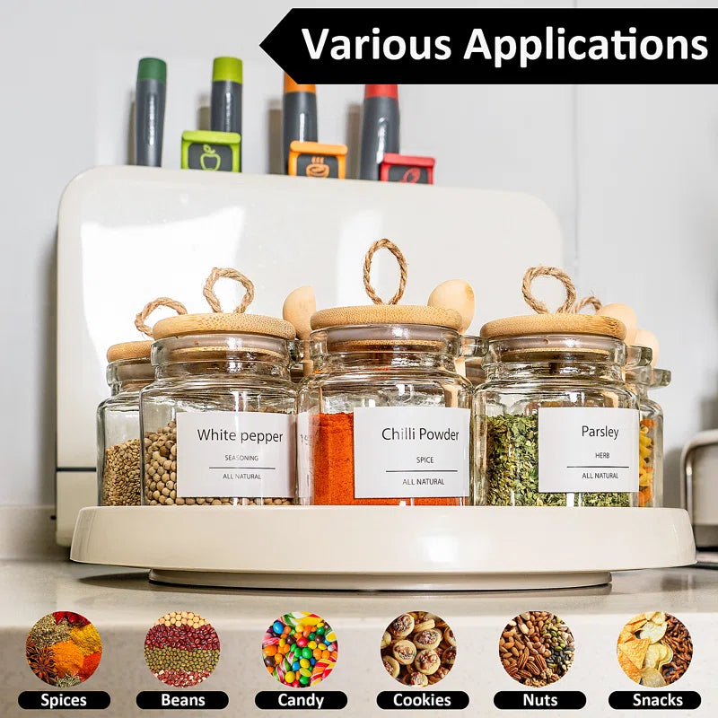 12 Airtight Glass Spice Jars with Bamboo Lids 8oz Spice Bottles White Spice Jars with Label & Spoon