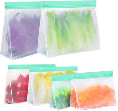 Reusable Freezer Ziplock Bags, 6 Pack Kitchen Food Storage Bags, Eco-friendly and Leakproof Reusable Bags for Fridge Organisation, Fridge Freezer Organiser Baby Pouch Kitchen Storage Gadgets Tools