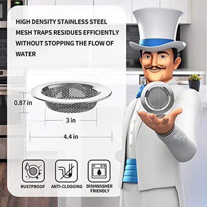 Kitchen Sink Strainer, Stainless Steel Sink Drain Strainer, Dishwasher Safe, Pack of 3
