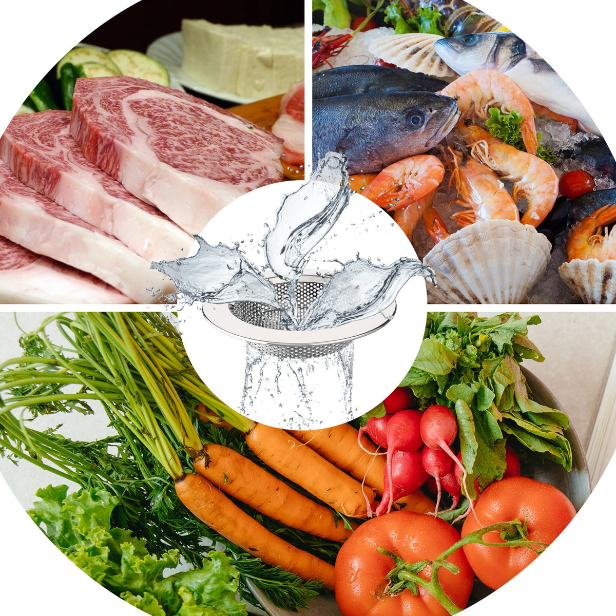 Kitchen Sink Strainer, Stainless Steel Sink Drain Strainer, Dishwasher Safe, Pack of 3