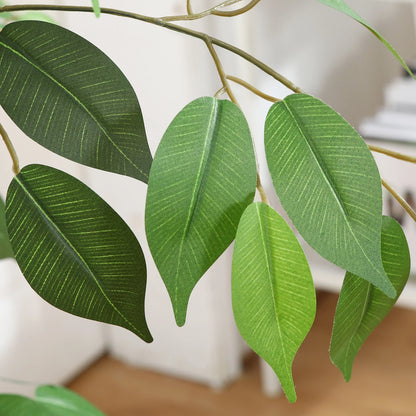 7FT Artificial Ficus Tree with Natural Wood Trunk and Lifelike Leaves, Silk Fake Potted Tree with Wood Branches, Faux Tree for Office Home Decor
