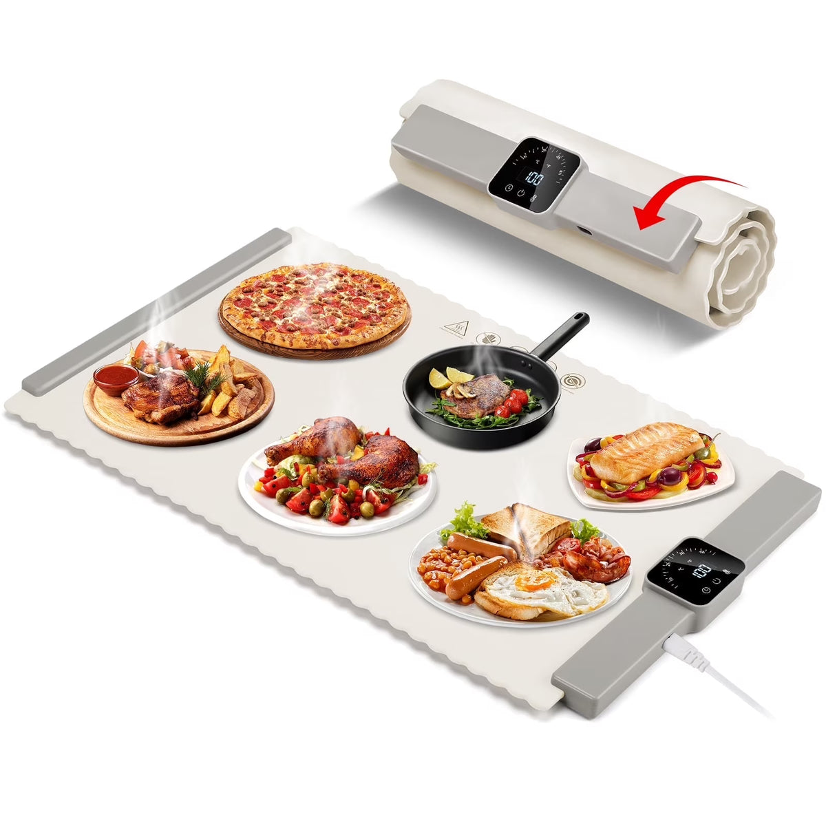 Electric Warming Tray, Warming Mat for Food , Portable Large Food Warmers Mat for Buffets Parties,Full Surface Fast Heating,5 Temperature Setting,White
