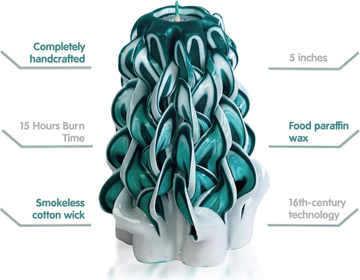 Hand-Carved Decorative Candle – Emerald White Christmas Gift Candle