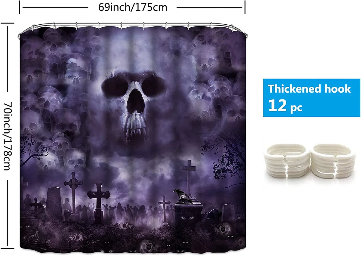 Halloween Shower Curtain with Hooks, Black Ghost Waterproof Bathroom Curtains, 72"X72"