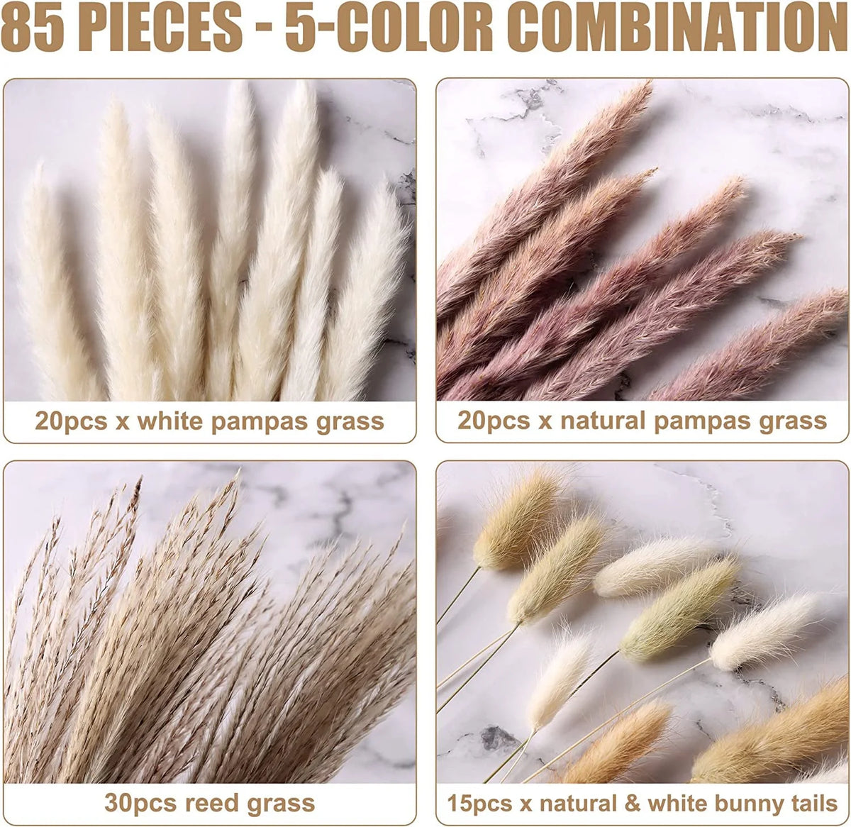 Sanmadrola 85 Pcs Dried Pampas Grass – Boho Natural Home Décor Set