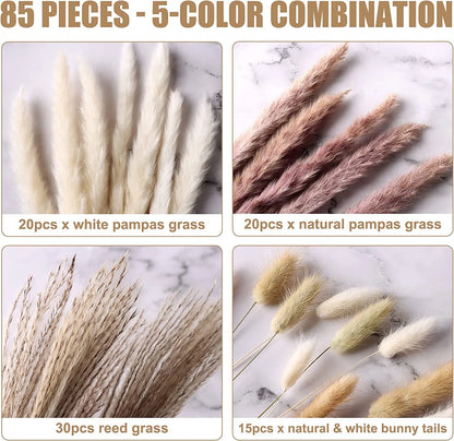 Sanmadrola 85 Pcs Dried Pampas Grass – Boho Natural Home Décor Set