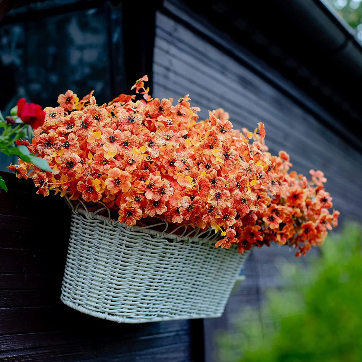 6 Bundles Artificial Fall Flowers for Outdoors Fake Plants, Faux Outside Greenery Boxwood No Fade Plastic Shrubs Decor Farmhouse Home Garden