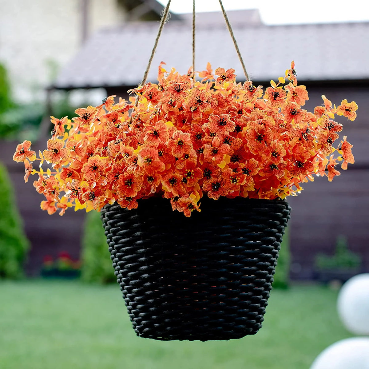 6 Bundles Artificial Fall Flowers for Outdoors Fake Plants, Faux Outside Greenery Boxwood No Fade Plastic Shrubs Decor Farmhouse Home Garden