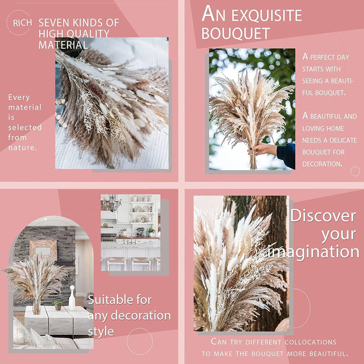 Sanmadrola 85 Pcs Dried Pampas Grass – Boho Natural Home Décor Set