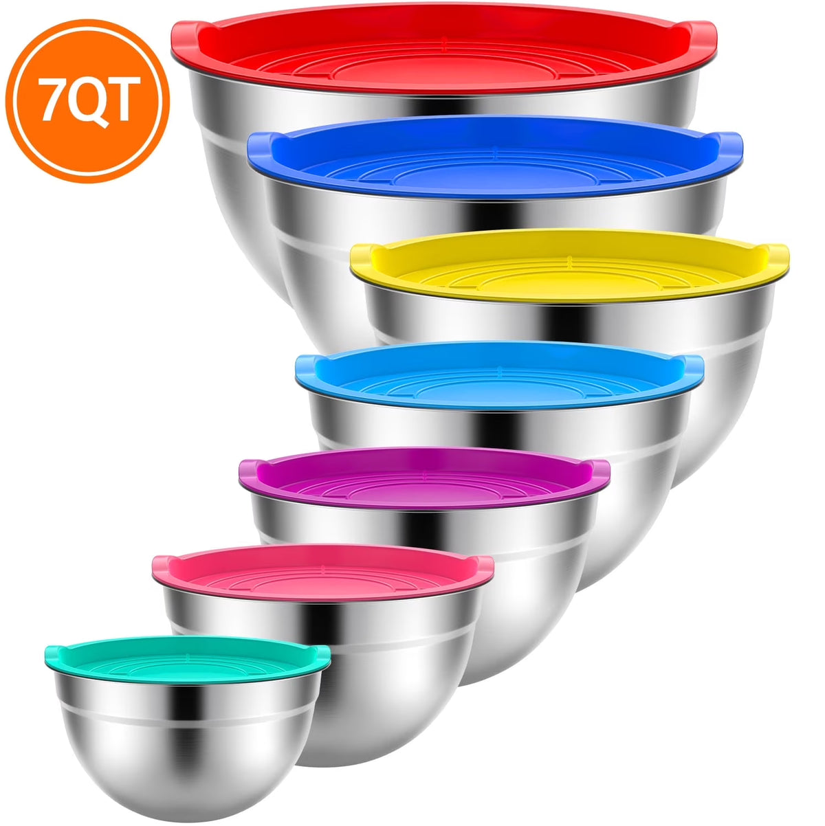 7-Pc Stainless Steel Mixing Bowls with Lids – Nesting Kitchen Set