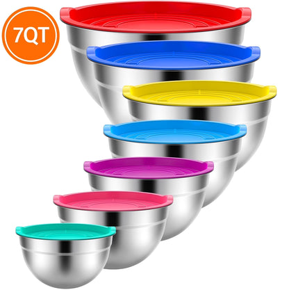 7-Pc Stainless Steel Mixing Bowls with Lids – Nesting Kitchen Set
