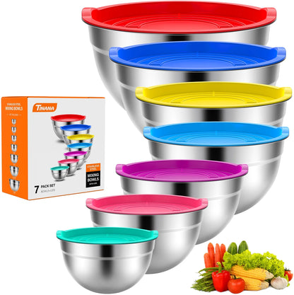 7-Pc Stainless Steel Mixing Bowls with Lids – Nesting Kitchen Set
