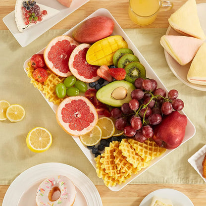 Plastic Serving Tray for Party, 3 Pcs White Serving Platter, Large Food Tray for Snack, Fruit, Barbaque, Cookies
