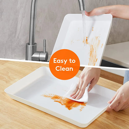 Plastic Serving Tray for Party, 3 Pcs White Serving Platter, Large Food Tray for Snack, Fruit, Barbaque, Cookies