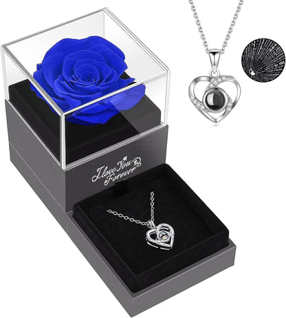 ASELFAD Preserved Rose with I Love You Necklace – Romantic Gift for Her